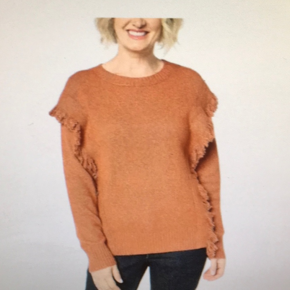 KIM GRAVEL-BELLE BOHO/BLACK-“AS IS” FRINGE BENEFITS CREWNECK SWEATER